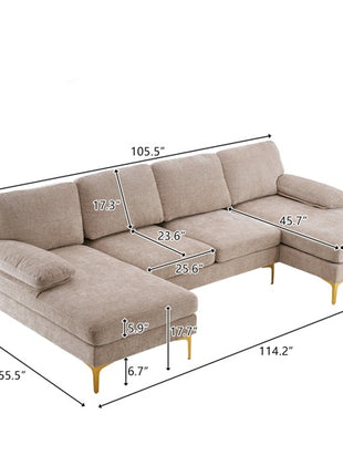 Likeshoppe U-Shaped 4-Seat Modular Sectional Sofa – Luxury Chenille Living Room Couch in Cream & Creamy White