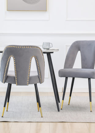 Gray Velvet Dining Chairs Set of 2 with Gold Metal Legs – Modern Upholstered Accent Chairs for Dining Room