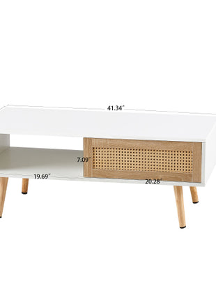 Likeshoppe 41.34 Inch Rattan Coffee Table with Sliding Door Storage