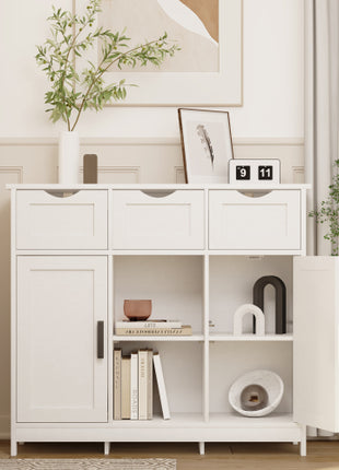 Multi-Storage Accent Cabinet – White Floor Cabinet with Drawers, Doors & Adjustable Shelves