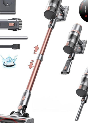 Powerful 45KPa cordless vacuum cleaner with LED display, 500W motor, 60-minute runtime, HEPA filtration, and large 1.8L dust cup—perfect for pet hair and everyday home cleaning.