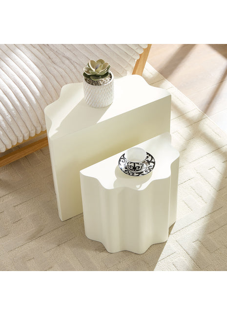 Modern Wavy Edge Fiberglass Side Table Set – Sculptural Coffee Table End Tables (2PCS)