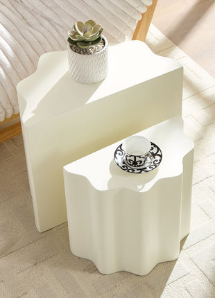 Modern Wavy Edge Fiberglass Side Table Set – Sculptural Coffee Table End Tables (2PCS)