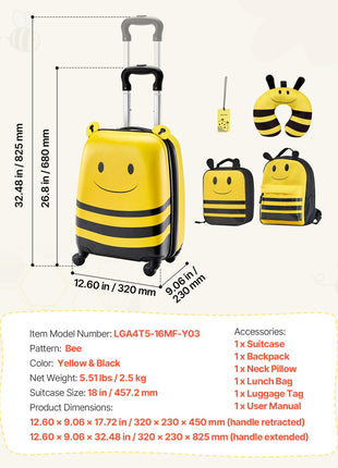 Kids 5 Piece Carry On Luggage Set | 18 Inch Rolling Suitcase with Backpack & Travel Pillow | Likeshoppe