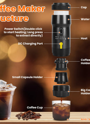 Portable Electric Espresso Machine – Self Heating Cordless Coffee Maker