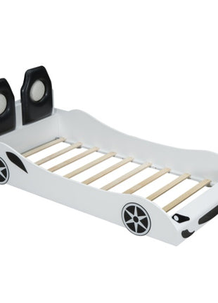 Likeshoppe Wood Twin Size Race Car-Shaped Platform Bed With LED And Upholstered Backrest, White