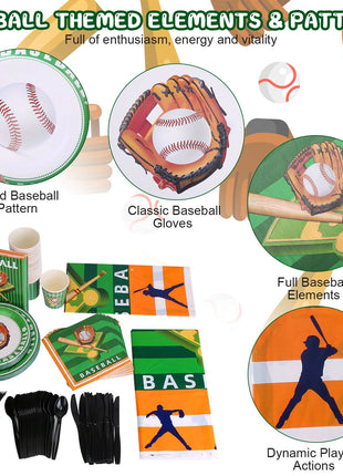 171PCS Baseball Party Supplies Set for 24 Guests – Disposable Dinnerware with Plates, Cups & Decorations