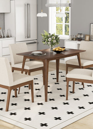Likeshoppe 5 Piece Mid Century Dining Table Set with Upholstered Chairs – Solid Wood Walnut Dining Set for 4, Modern Kitchen & Dining Room Furniture