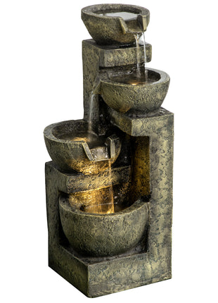 4-Tier Stone Bowl Outdoor Fountain with LED Lights – Small Zen Garden Waterfall Feature