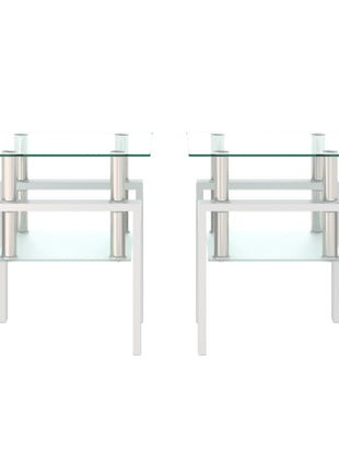 Modern Tempered Glass Coffee Table Set of 2 – Square End Tables with Storage Shelf LS3
