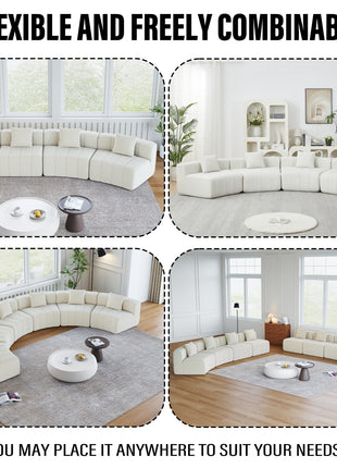 Likeshoppe Curved Modular Chenille Sectional Sofa with Pillows – Beige 4-Seat Cloud Couch for Modern Living Room