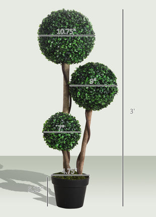 3-Tier Artificial Boxwood Topiary Tree (35.5” Indoor/Outdoor Decorative Plant)