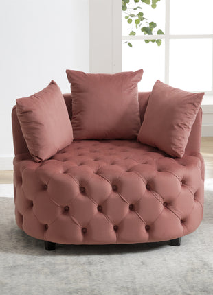 Likeshoppe Pink Velvet Barrel Accent Chair – Modern Curved Lounge Chair for Living Room, Bedroom & Reading Nook