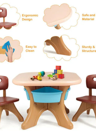 Kids Table and Chairs Set with Storage Bins – Children Activity Table Set for Playroom Ages 2–6