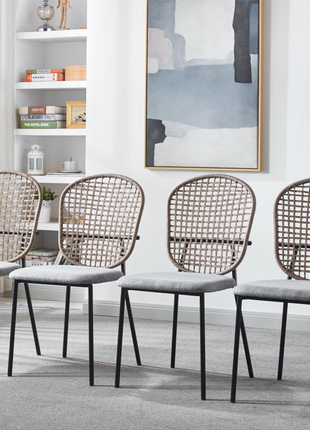 Likeshoppe Black K And Gray Sennit Chair,set Of 4,dining Chair,coffee Chair