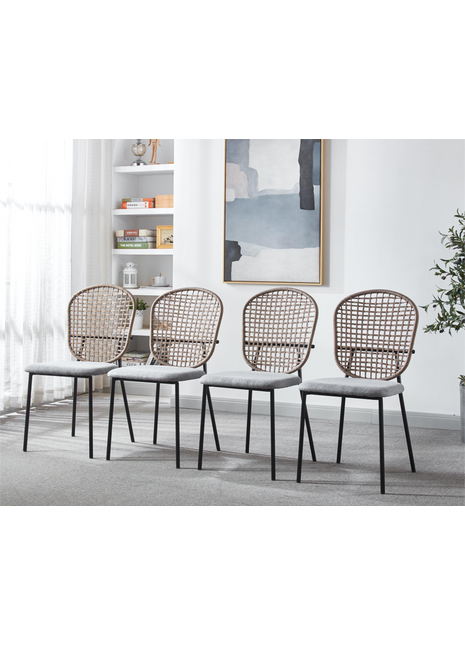 Likeshoppe Black K And Gray Sennit Chair,set Of 4,dining Chair,coffee Chair