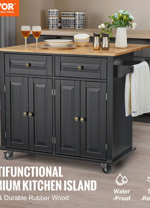 Rolling Kitchen Island Cart with Drawers & Cabinets – Mobile Kitchen Storage Cart on Wheels