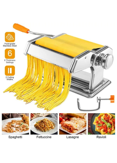 Likeshoppe Choice Stainless Steel Manual Pasta Maker – Adjustable Noodle Machine for Spaghetti &amp; Fettuccine