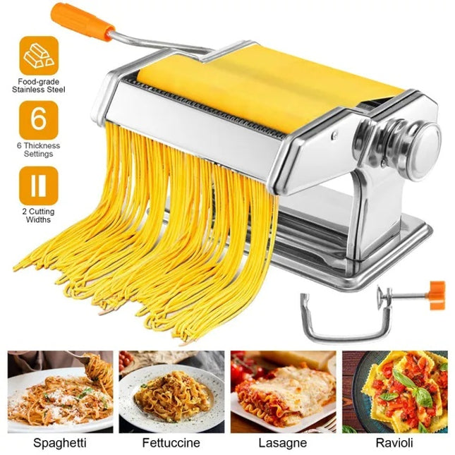 Likeshoppe Choice Stainless Steel Manual Pasta Maker – Adjustable Noodle Machine for Spaghetti &amp; Fettuccine