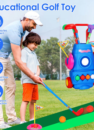 Toddler Golf Set With 4 Balls 4 Clubs 2 Holes 2 FlagsLikeshoppe Golf Cart Indoor Outdoor Golf Game Gift For 3-5 Years Old Kids For Spring Outdoor Activities