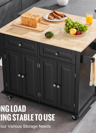 Rolling Kitchen Island Cart with Drawers & Cabinets – Mobile Kitchen Storage Cart on Wheels