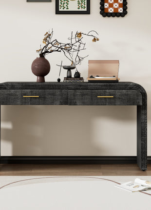 Vintage Silhouette Likeshoppe Console Table in Antique Black – Entryway Table with Drawers & Modern Curved Design (59”)