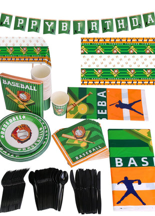 171PCS Baseball Party Supplies Set for 24 Guests – Disposable Dinnerware with Plates, Cups & Decorations