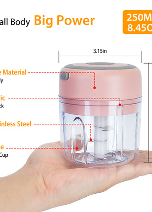 Mini Electric Garlic Chopper USB Rechargeable – Cordless Food Processor for Onion, Chili & Vegetables