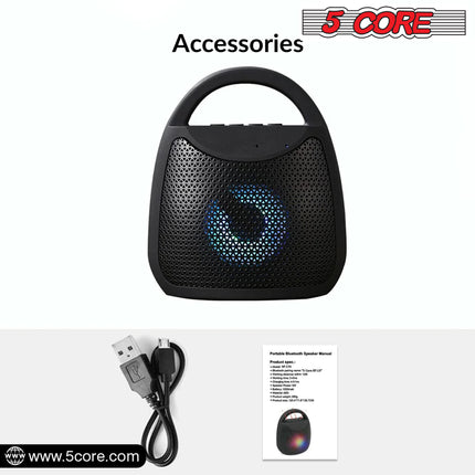 CC24- 4" Portable Bluetooth Speaker Outdoor Wireless Mini 40W with Loud Stereo and Booming Bass, USB, FM, 10H Playtime, LED Party Lights, Water Resistant 5 Core - BLUETOOTH 13B - Likeshoppe 