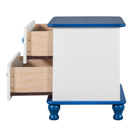AW2- Wooden Nightstand with Two Drawers for Kids,End Table for Bedroom,White+Blue - Likeshoppe 