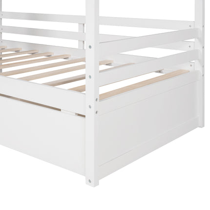 AS8- Twin Size House Bed Wood Bed with Two Drawers - Likeshoppe 