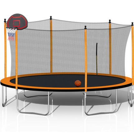 BA8- 15FT Trampoline with Basketball Hoop Inflator and Ladder(Inner Safety Enclosure) Orange - Likeshoppe 
