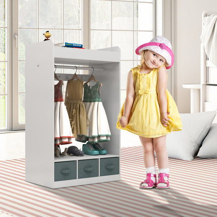 AX4- Kids Costume Organizer, Costume Rack, Kids Armoire, Open Hanging Armoire Closet with Mirror-WHITE - Likeshoppe 