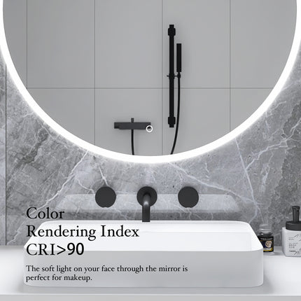 BU9- 24 in. Round Wall-Mounted Dimmable LED Bathroom Vanity Mirror with Defogger and Bluetooth Music Speaker - Likeshoppe 