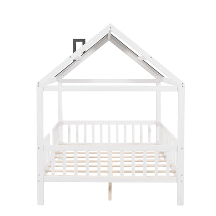 AS32- Full Size Wood House Bed with Fence - Likeshoppe 