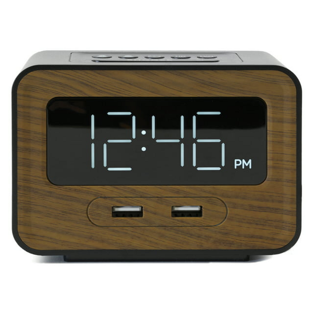 CH13- Lumoday Dual USB Charging Station Digital Alarm Clock (Black/Wood) - Likeshoppe 