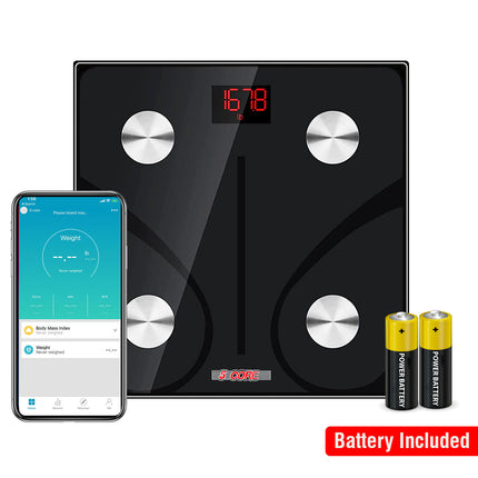 BT1- 5 Core Scale for Body Weight Battery Power Smart Digital Most Accurate Fat Loss Machine Pesas Para Pesar Personas w App Sync - BBS DOT B BLK - Likeshoppe 