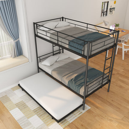 AS17- Twin Over Twin Metal Bunk Bed Frame with Trundle(Upgrade reinforcement version) - Likeshoppe 