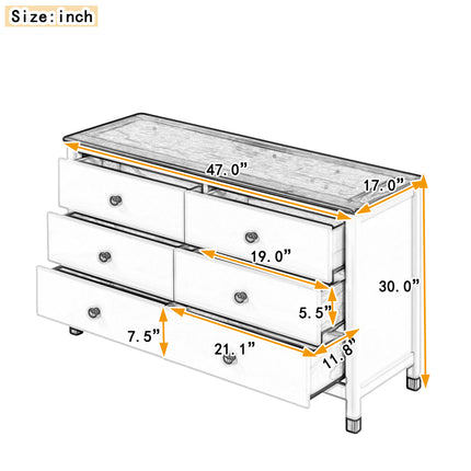 AU10- Wooden Storage Dresser with 6 Drawers,Storage Cabinet for kids Bedroom,Cream+Walnut - Likeshoppe 