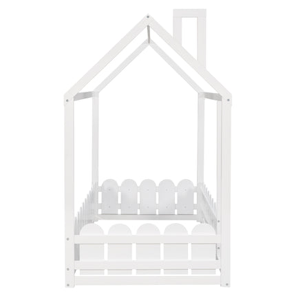 AS24- (Slats are not included) Twin Size Wood Bed House Bed Frame with Fence;  for Kids;  Teens;  Girls;  Boys - Likeshoppe 