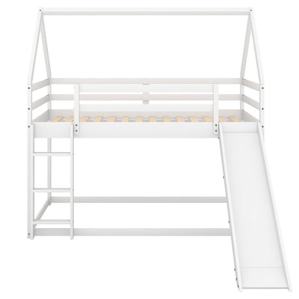 AS33- Twin Size Bunk House Bed with Slide and Ladder - Likeshoppe 