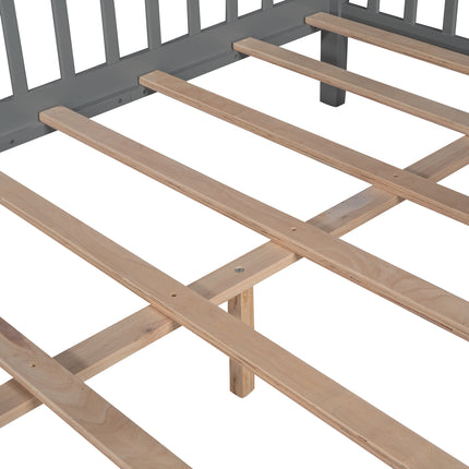 AS32- Full Size Wood House Bed with Fence - Likeshoppe 