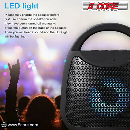 CC24- 4" Portable Bluetooth Speaker Outdoor Wireless Mini 40W with Loud Stereo and Booming Bass, USB, FM, 10H Playtime, LED Party Lights, Water Resistant 5 Core - BLUETOOTH 13B - Likeshoppe 