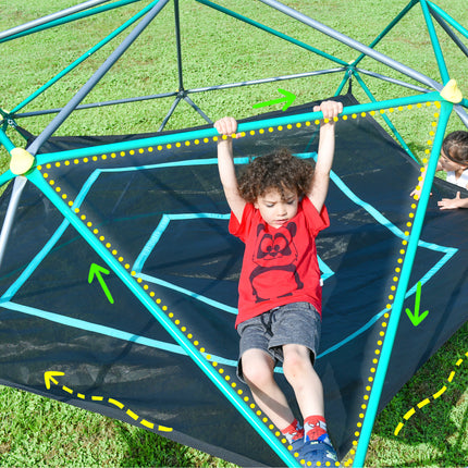 BB6- 12ft Geometric Dome Climber Play Center, Kids Climbing Dome Tower with Hammock, Rust & UV Resistant Steel Supporting 1000 LBS - Likeshoppe 