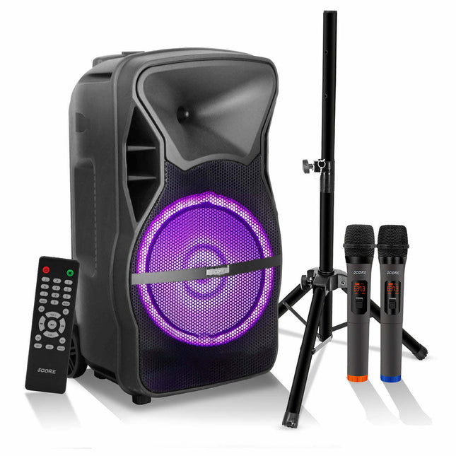 CC6- 5 Core Powered PA Speaker 80W RMS Portable Active Powered DJ Audio System w Bluetooth 5.1 Two Wireless UHF Mics and Remote - ACTIVE HOME 15 2-MIC - Likeshoppe 