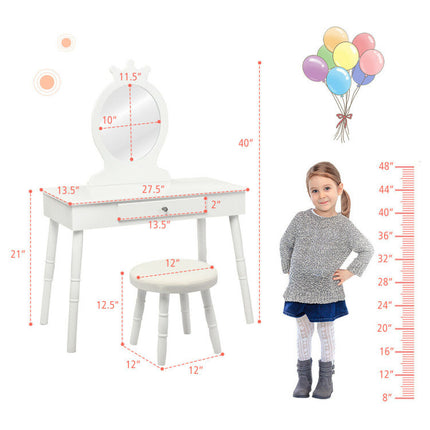AY1- Kids Wooden Princess Makeup Table with Cushioned Stool - Likeshoppe 