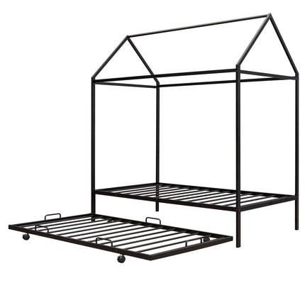 AS22- Twin Size Kids House Bed With Trundle;  Metal House Bed - Likeshoppe 