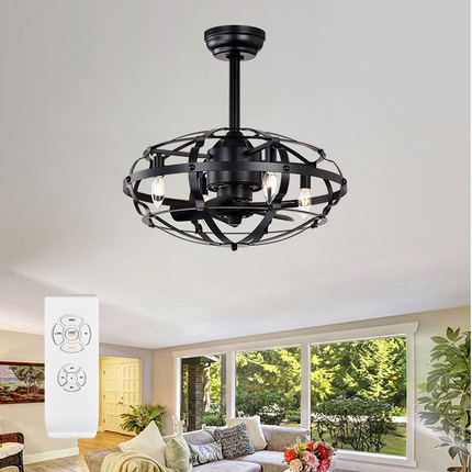 BU17- Hot Sell Industrial Ceiling Fan Light Kit for Living Room Bedroom Kitchen and Bladeless Caged Ceiling Fan with Lights - Likeshoppe 