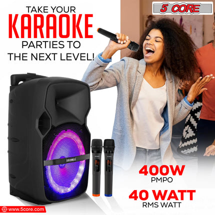 CC10- 5 Core DJ speakers 10" Rechargeable Powered PA system 400W Loud Speaker Bluetooth USB SD Card AUX MP3 FM LED Ring - ACTIVE HOME 10 2-MIC - Likeshoppe 
