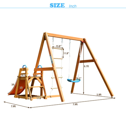 AZ3- Wooden Swing Set with Slide;  Outdoor Playset Backyard Activity Playground Climb Swing Outdoor Play Structure for Toddlers;  Ready to Assemble Wooden Swing-N-Slide Set Kids Climbers - Likeshoppe 
